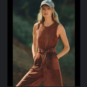 Anthropologie - Rust Faux Suede Straight Leg Jumpsuit w/ Belt